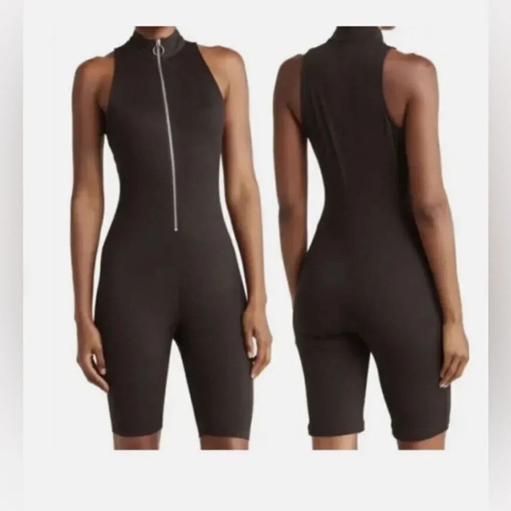 Nicholas Jumpsuit Black Paola Ribbed Sleeveless Zip Front Athletic wear XS